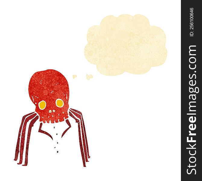 cartoon spooky skull spider with thought bubble