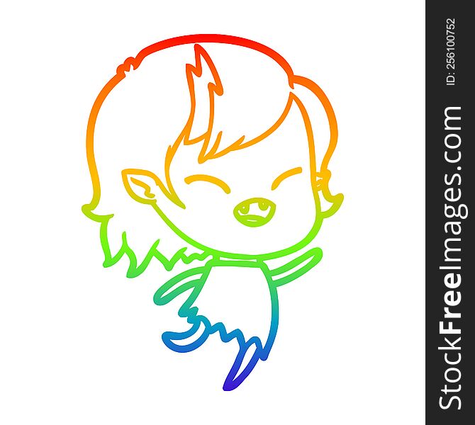 rainbow gradient line drawing of a cartoon laughing vampire girl