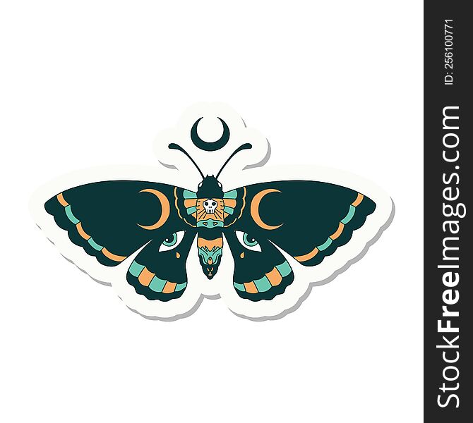 sticker of tattoo in traditional style of a moth. sticker of tattoo in traditional style of a moth