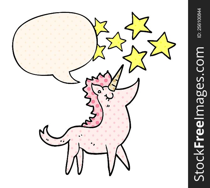 Cartoon Unicorn And Speech Bubble In Comic Book Style