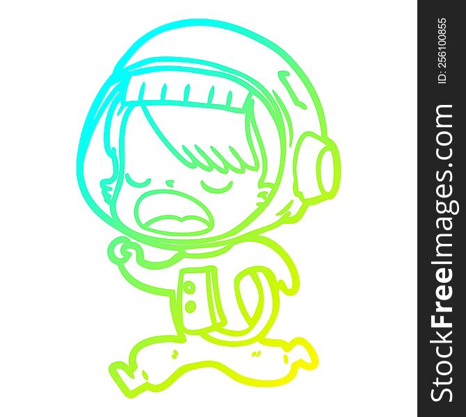 cold gradient line drawing of a cartoon astronaut woman running