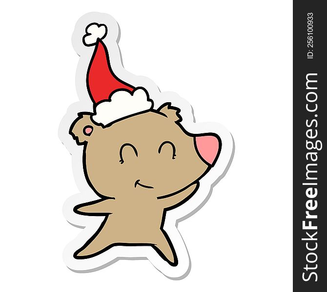 female bear sticker cartoon of a wearing santa hat