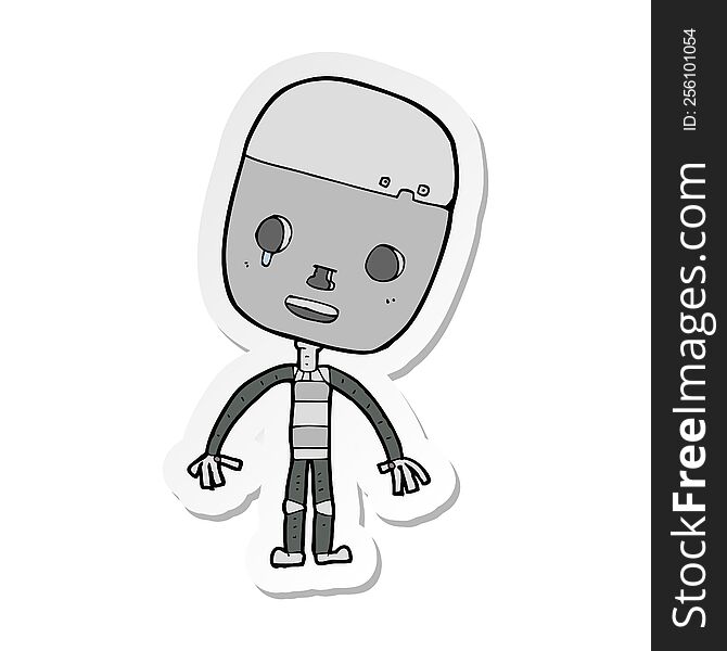 sticker of a cartoon sad robot