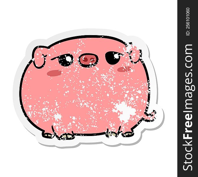 Distressed Sticker Of A Cute Cartoon Pig