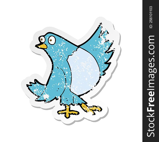 Retro Distressed Sticker Of A Cartoon Dancing Bluebird