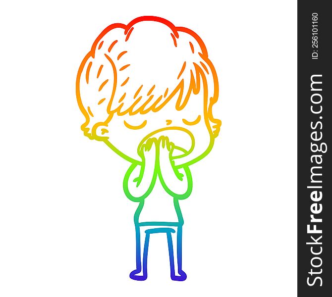 Rainbow Gradient Line Drawing Cartoon Woman Talking