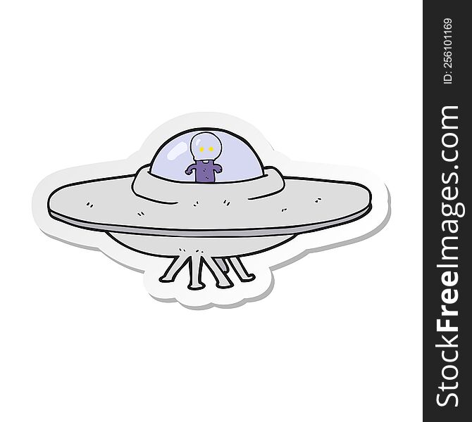 Sticker Of A Cartoon Alien Flying Saucer