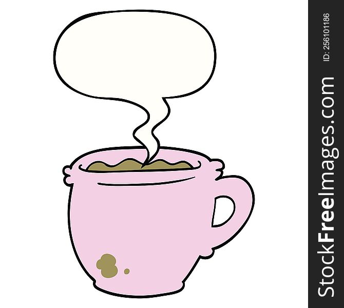 Cartoon Hot Cup Of Coffee And Speech Bubble