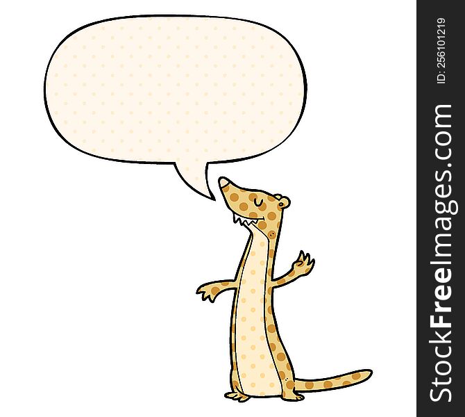 cartoon weasel with speech bubble in comic book style