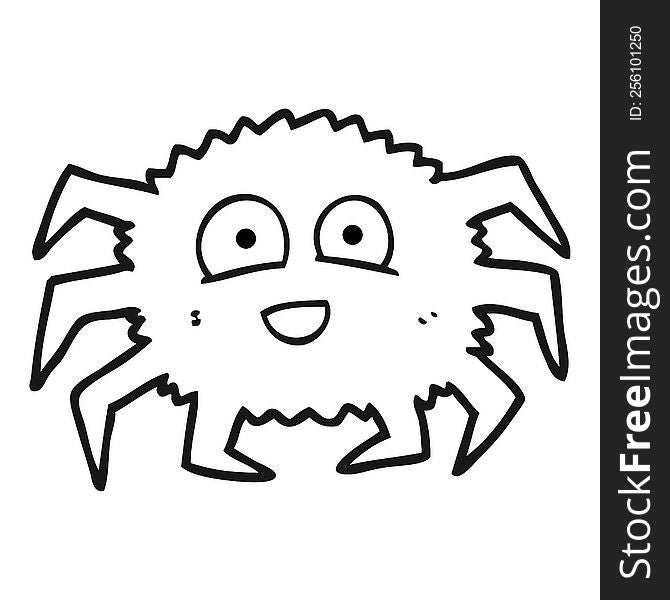 freehand drawn black and white cartoon spider