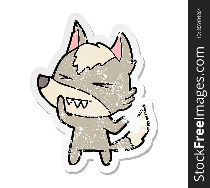 Distressed Sticker Of A Angry Wolf Cartoon
