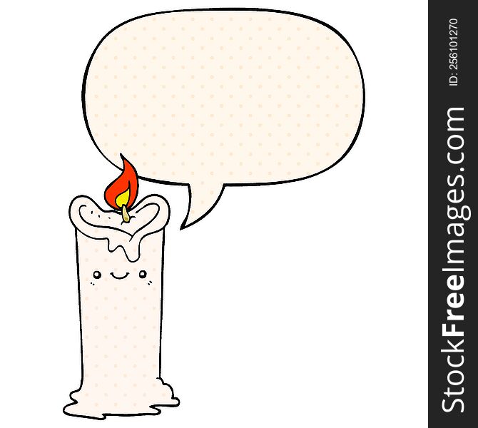 Cartoon Candle And Speech Bubble In Comic Book Style