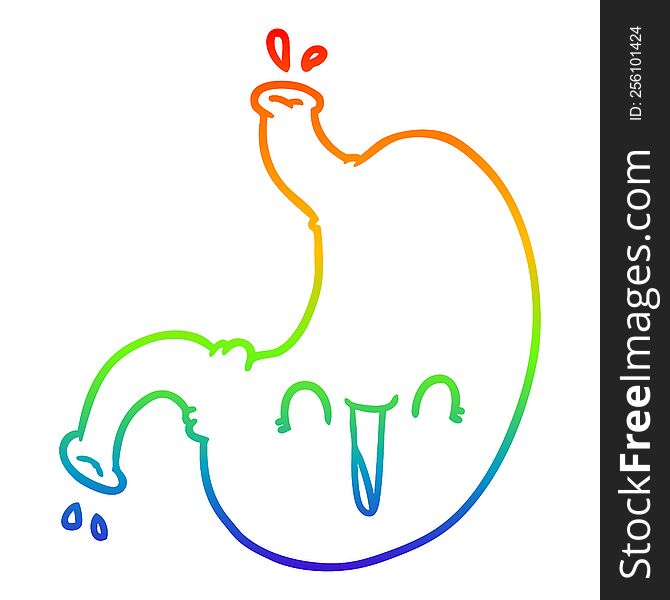 rainbow gradient line drawing of a cartoon happy stomach