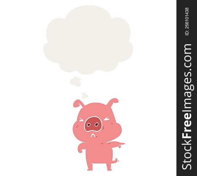 cartoon angry pig with thought bubble in retro style