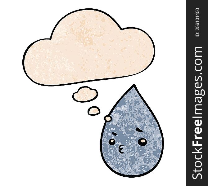Cartoon Cute Raindrop And Thought Bubble In Grunge Texture Pattern Style