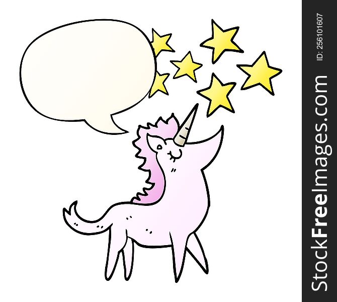 cartoon unicorn with speech bubble in smooth gradient style