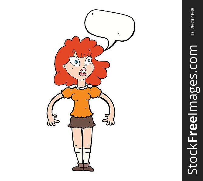 Cartoon Pretty Girl With Shocked Expression With Speech Bubble