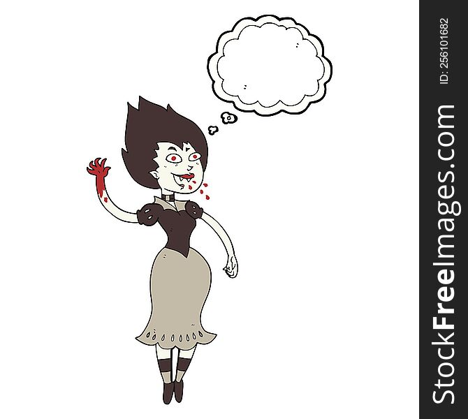freehand drawn thought bubble cartoon blood sucking vampire girl