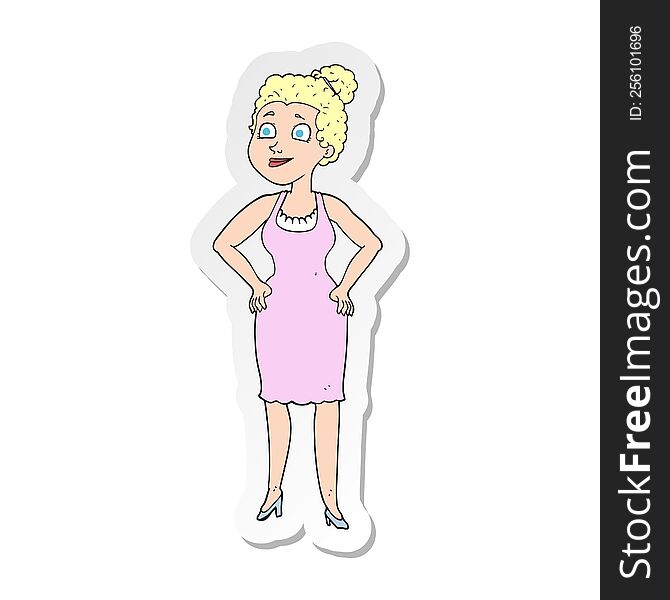 sticker of a cartoon woman wearing dress