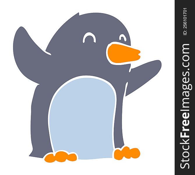 Flat Color Style Cartoon Excited Penguin