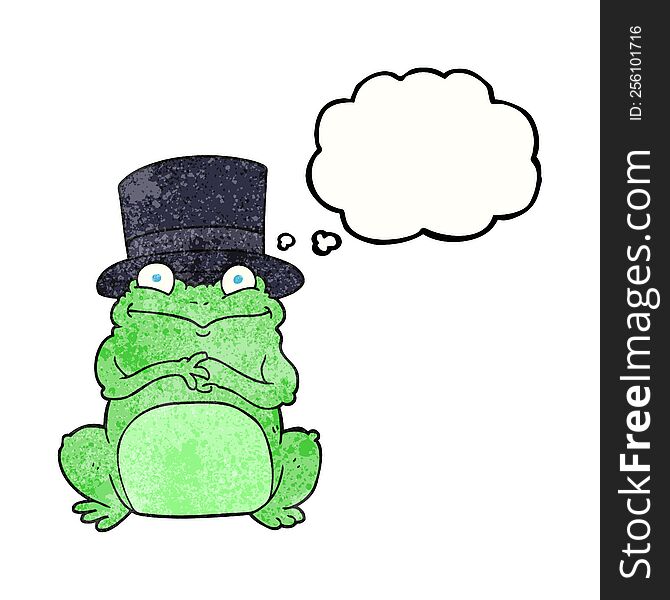 freehand drawn thought bubble textured cartoon frog in top hat