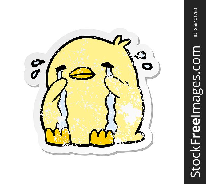 Distressed Sticker Of A Cartoon Crying Bird