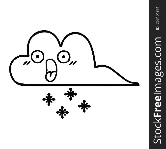 line drawing cartoon of a shocked snow cloud
