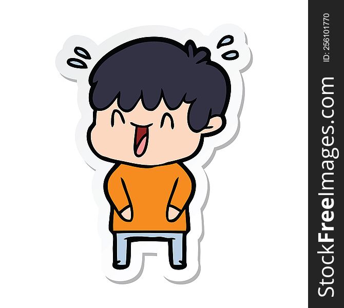 Sticker Of A Cartoon Laughing Boy