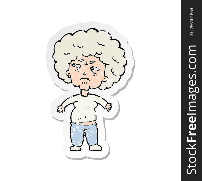 retro distressed sticker of a cartoon annoyed old woman