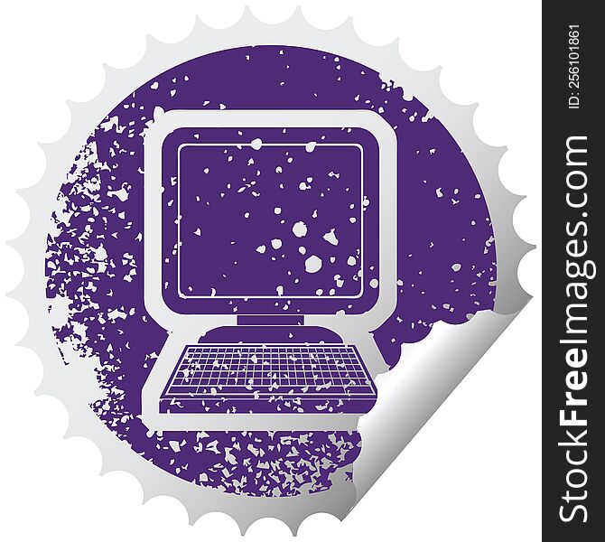 distressed sticker icon illustration of a computer. distressed sticker icon illustration of a computer