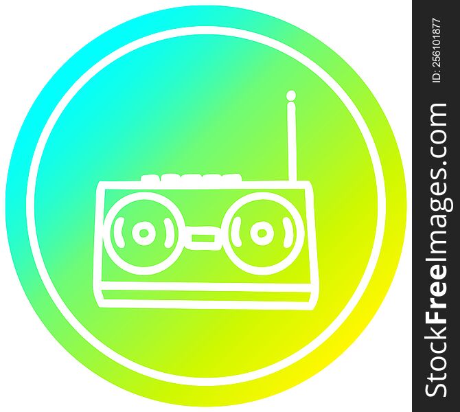 radio cassette player circular icon with cool gradient finish. radio cassette player circular icon with cool gradient finish