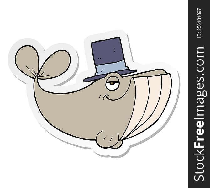 Sticker Of A Cartoon Whale Wearing Top Hat