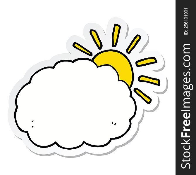 sticker of a cartoon sun and cloud symbol