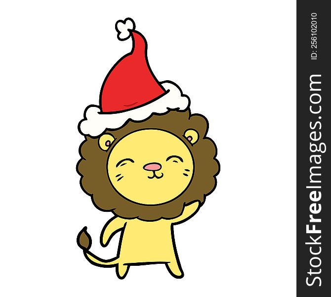 hand drawn line drawing of a lion wearing santa hat