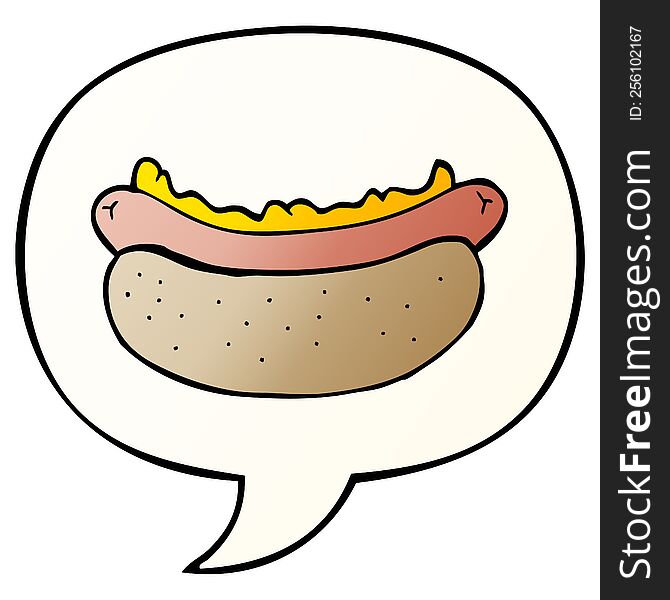 cartoon hotdog with speech bubble in smooth gradient style