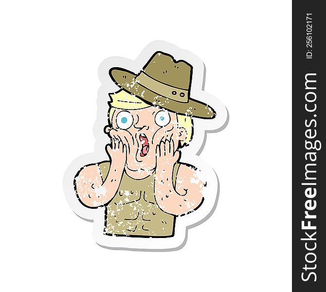 Retro Distressed Sticker Of A Cartoon Shocked Australian Guy