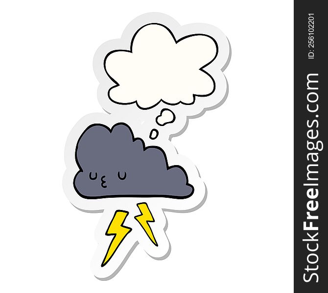 Cartoon Storm Cloud And Thought Bubble As A Printed Sticker