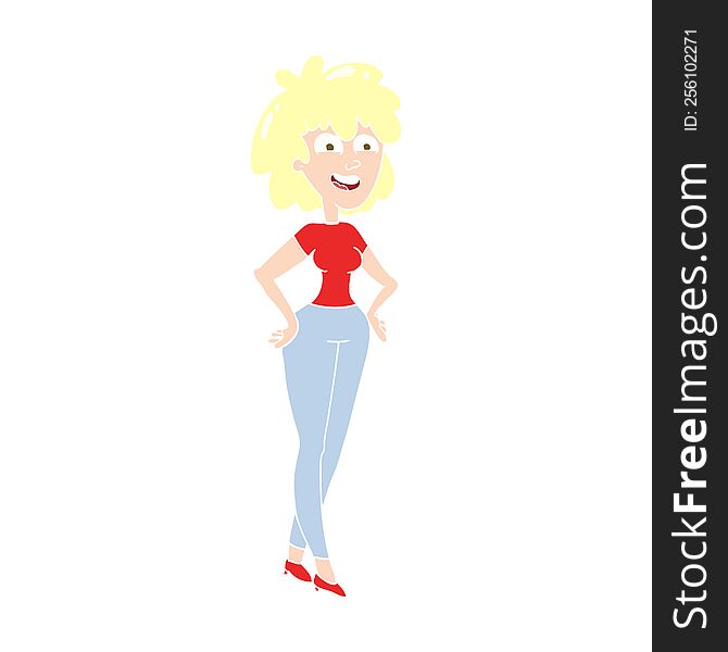 Flat Color Illustration Of A Cartoon Surprised Woman