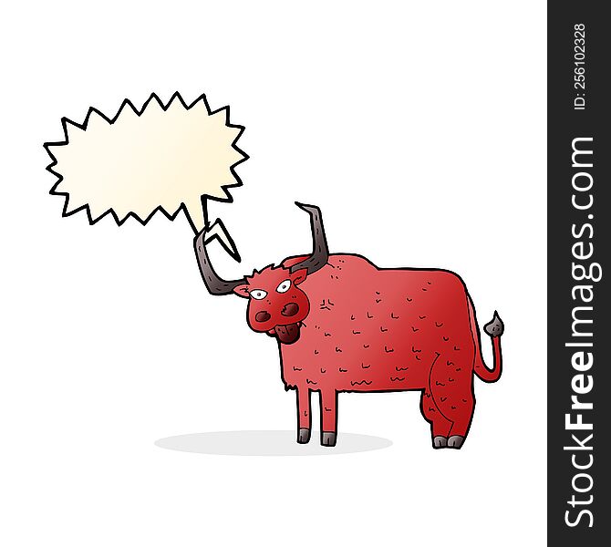 cartoon hairy cow with speech bubble