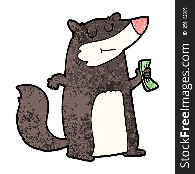 cartoon badger holding cash. cartoon badger holding cash