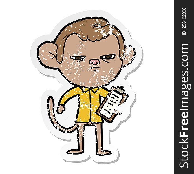 distressed sticker of a cartoon annoyed monkey boss
