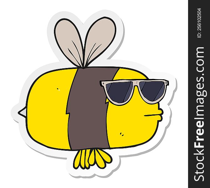 sticker of a cartoon bee wearing sunglasses
