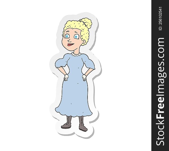sticker of a cartoon victorian woman in dress
