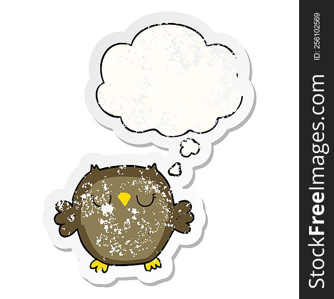 Cartoon Owl And Thought Bubble As A Distressed Worn Sticker
