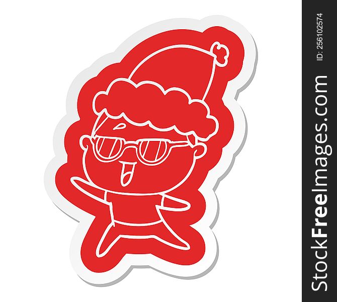 cartoon  sticker of a happy woman wearing spectacles wearing santa hat