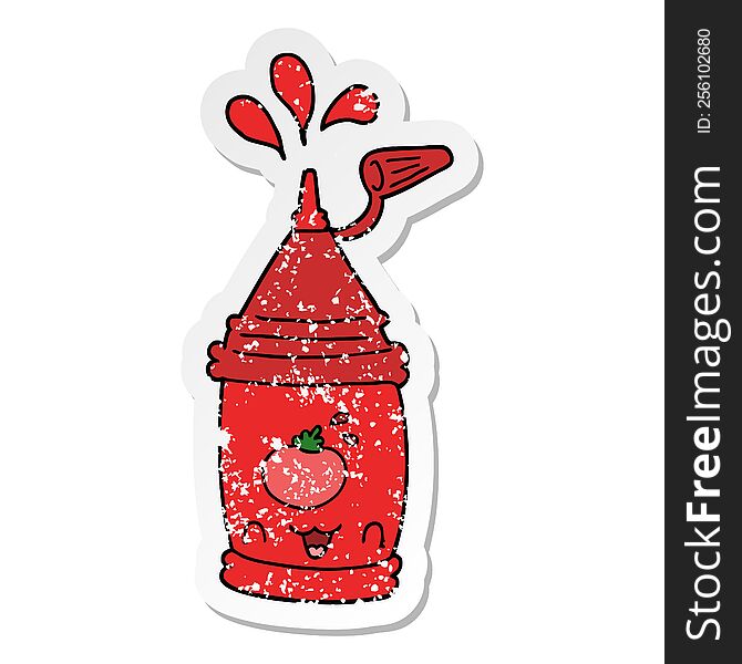 distressed sticker of a cartoon ketchup bottle