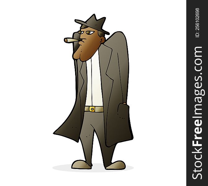 cartoon man in hat and trench coat