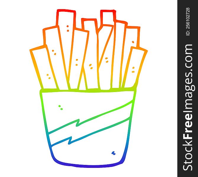 rainbow gradient line drawing of a cartoon box of fries