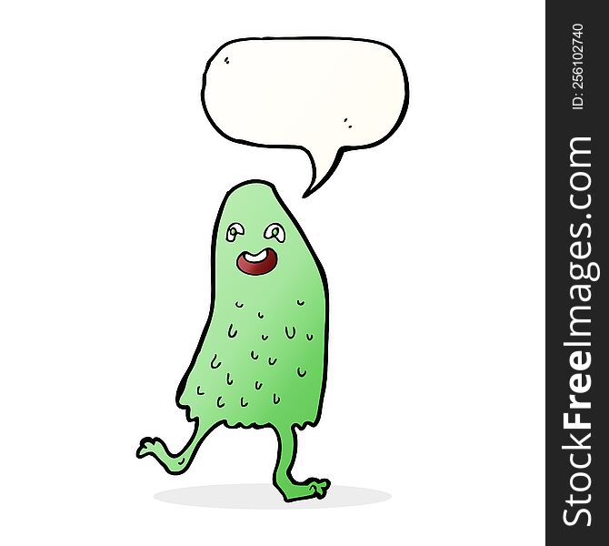 cartoon funny slime monster with speech bubble