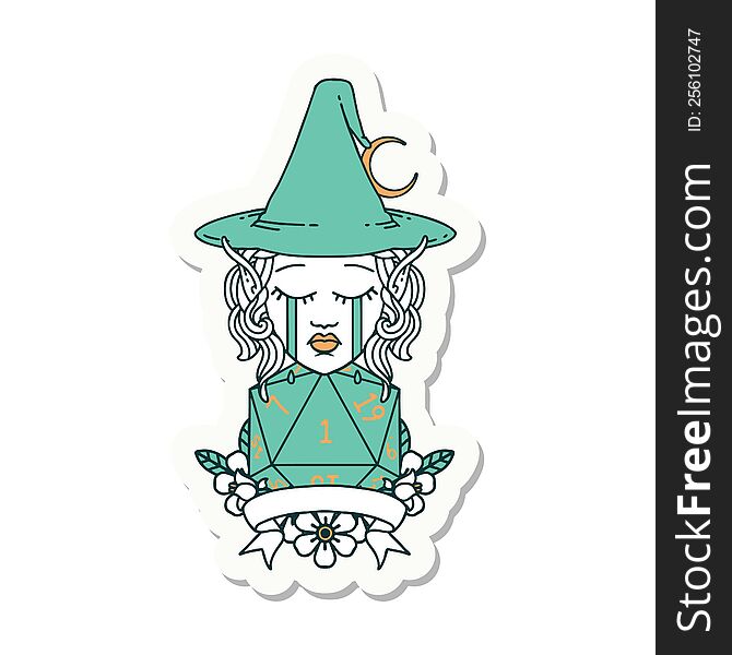 sticker of a crying elf mage character with natural one dice roll. sticker of a crying elf mage character with natural one dice roll